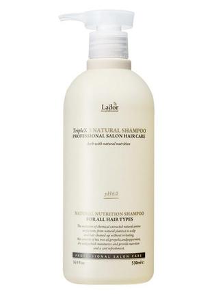 Бессульфатный органічний шампунь la'dor triplex natural shampoo, 530 мл