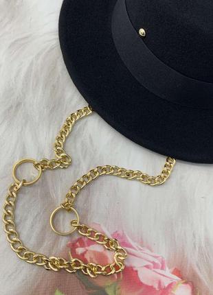 Шляпа канотье черная с цепью и пирсингом pin flower шерсть 100 %6 фото