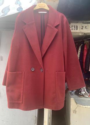 Бордовий піджак, жакет червоний теплий піджак пальто