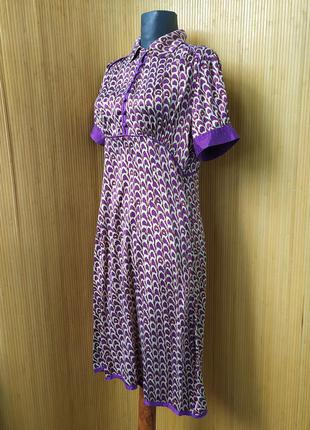 Платье натуральный шелк с воротником рукав фонарик принт ретро стиль