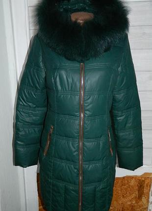 Р. 44-46 женская зимняя куртка пуховик тёмно-зелёный
