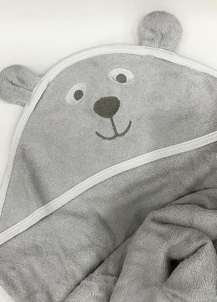 Бамбуковое  детское полотенце с капюшоном медвежонок серый2 фото