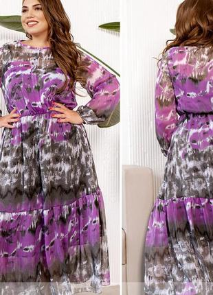 Стильное шифоновое платье-батал с воланами 💕4 фото