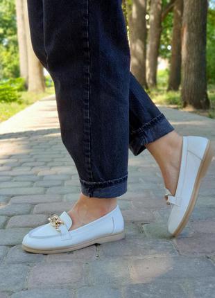 Балетки натуральная кожа белые женские туфли лоферы6 фото