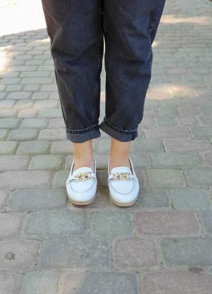 Балетки натуральная кожа белые женские туфли лоферы4 фото