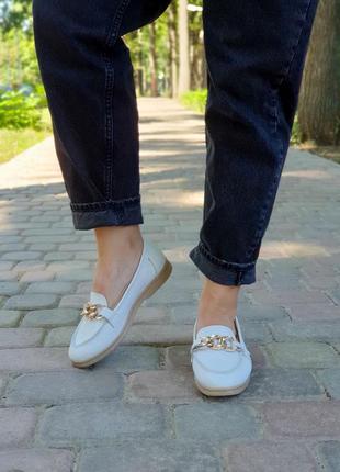 Балетки натуральная кожа белые женские туфли лоферы7 фото