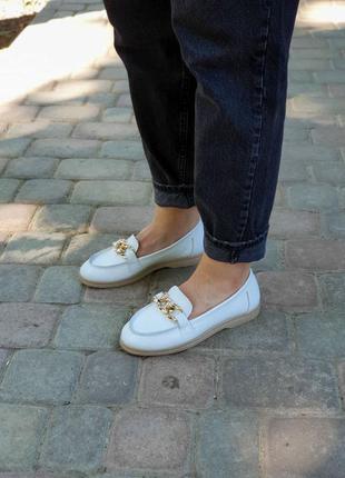 Балетки натуральная кожа белые женские туфли лоферы9 фото