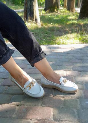 Балетки натуральная кожа белые женские туфли лоферы8 фото