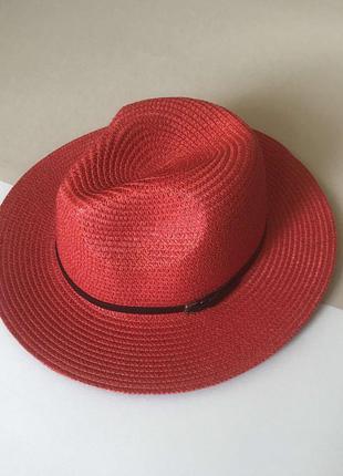 Летняя шляпа федора с ремешком унисекс красная2 фото