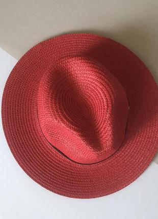 Летняя шляпа федора с ремешком унисекс красная6 фото