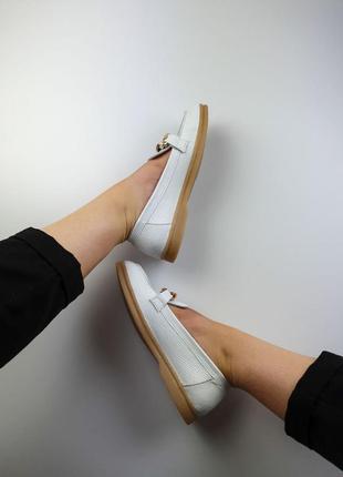 Балетки туфли лоферы натуральная кожа белые3 фото