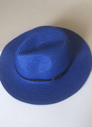 Летняя шляпа федора с ремешком унисекс синяя
