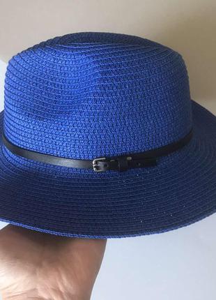Летняя шляпа федора с ремешком унисекс синяя6 фото