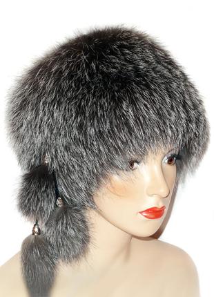 Хутряна шапка з чорнобурки "кубанка" сіра1 фото