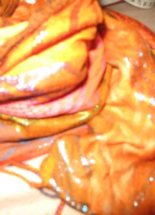 Стильний оранжевий шарф люрекс1 фото