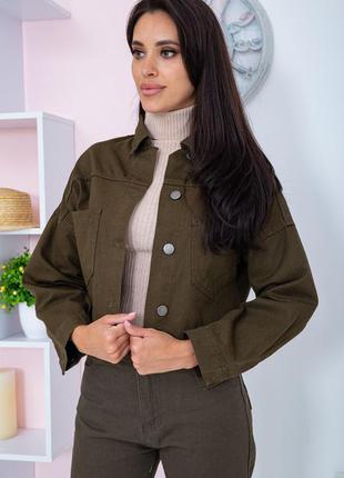 Джинсова куртка жіноча колір хакі1 фото
