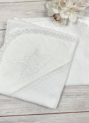 Крижма "скарб" 95x95 см махра, мереживо. 100% бавовна. з вишивкою