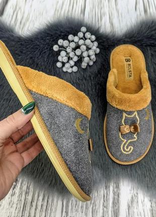 Тапочки жіночі кімнатні белста з закритим носком, сірі з рудим