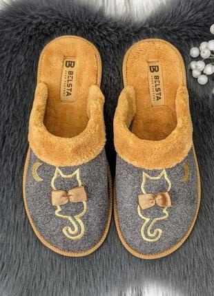 Тапочки жіночі кімнатні белста з закритим носком, сірі з рудим