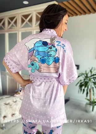 Шовковий халат з принтом stitch