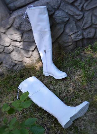 Ботфорты женские из натуральной белой кожи, без каблука3 фото