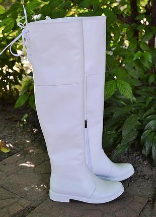 Ботфорти білі шкіряні , замшеві  на платформі