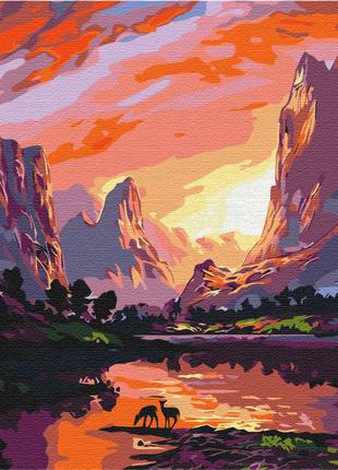 Картина по номерам яскравий захід в горах браш