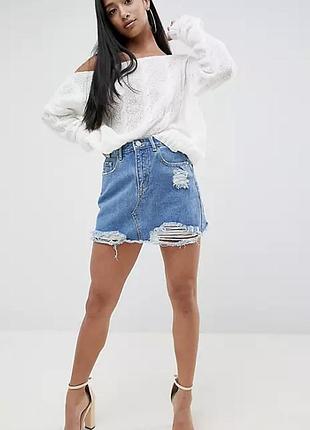 Джинсовая юбка с потёртостями