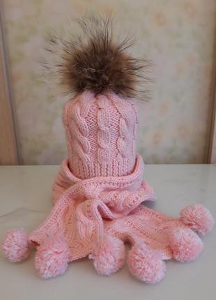 Демисезонная шапка и шарф для девочки 2-3 г