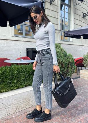 Женские серые джинсы на высокой посадке мом момы модные трендовые стильные турция3 фото