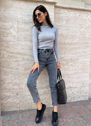 Женские серые джинсы на высокой посадке мом момы модные трендовые стильные турция1 фото