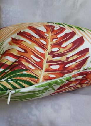 Декоративна наволочка 35*35 см з листям монстери з цупкої тканини2 фото