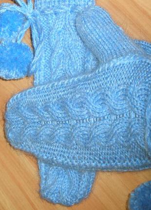 Варежки из альпаки ручной работы небесно-голубого цвета . размер s-m4 фото