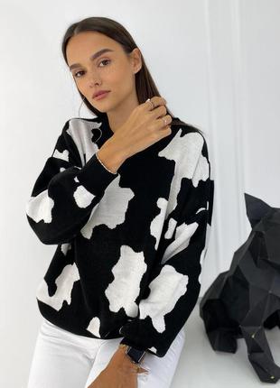 Жіночий светр, джемпер з принтом чорно білий оверсайз модний стильний трендовий