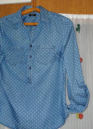 Супер рубашка  синего цвета в белый горошек,р.10"f&f"5 фото