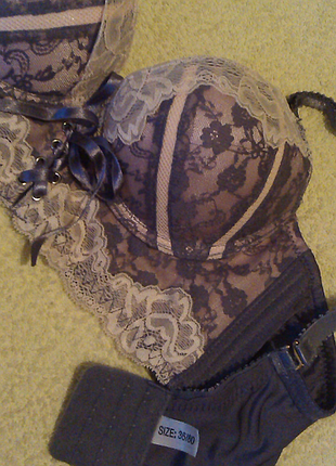 Бюстик корсетного типу лілово-бежевий з мереживом і шнурівкою