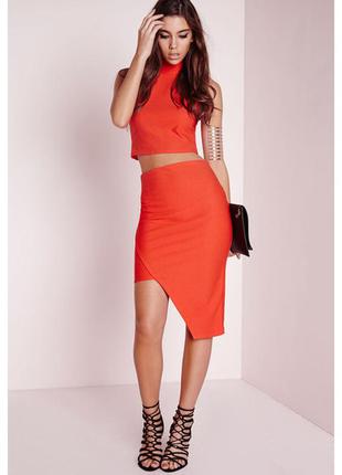 Оранжевая асимметричная юбка меди1 фото