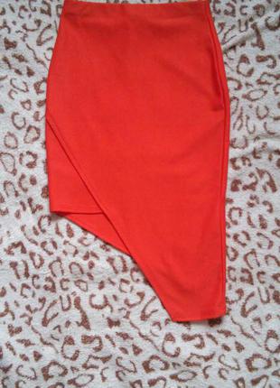 Оранжевая асимметричная юбка меди2 фото