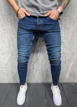 Джинсы мужские зауженные базовые синие турция / джинси чоловічі завужені базові сині турречина2 фото