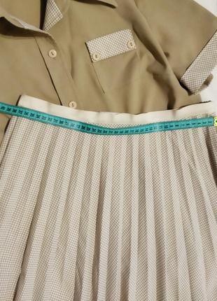!!!ретро 90-х винтажный бежевый оверсайз костюм с юбкой плиссе в клетку!!!4 фото