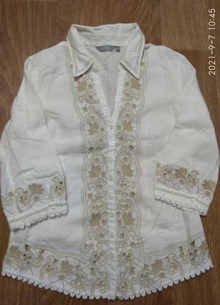 Красивая блуза marks&spenser лен вышивка размер 8