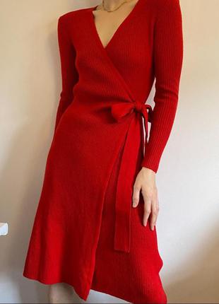 Платье на запахе женское теплое красное, червоне h&m 07718260032 фото