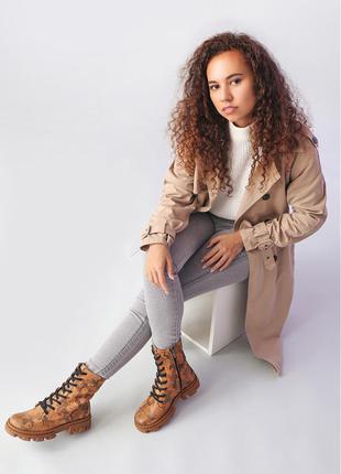 Черевики берці жіночі камуфляж мілітарі руді шкіряні стильні