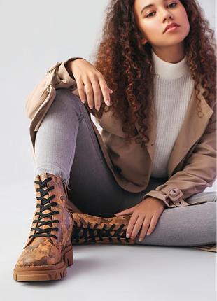 Черевики берці жіночі камуфляж мілітарі руді шкіряні стильні