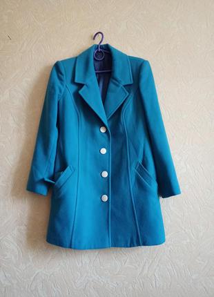 Пальто кашемировое голубого цвета4 фото
