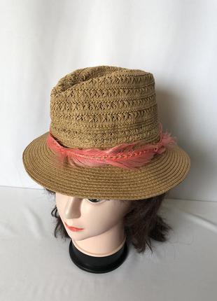 Хіпі капелюх із соломки зі стрічкою з пір'я рудий візерунчастий з пером літній капелюх солом'яний