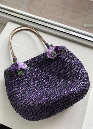 Романтик маленькая сумочка-корзинка фиолетовая с розами5 фото