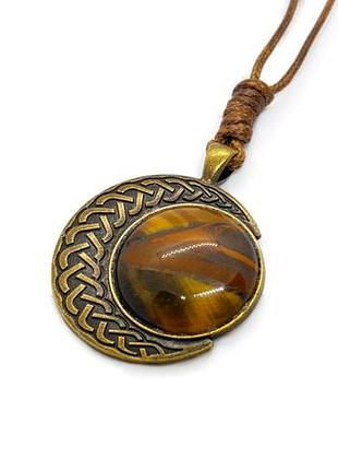 🐯🌙 кулон "місяць" на шнурку натуральний камінь тигрове око