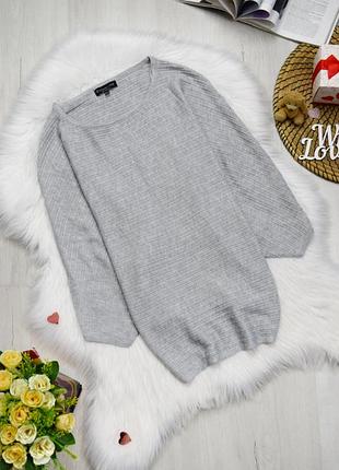 Светр балахон кажан сірий в рубчик базовий кофта