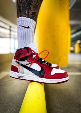 Мужские стильные осенние кроссовки off-white x nike air jordan 1 retro «chicago»